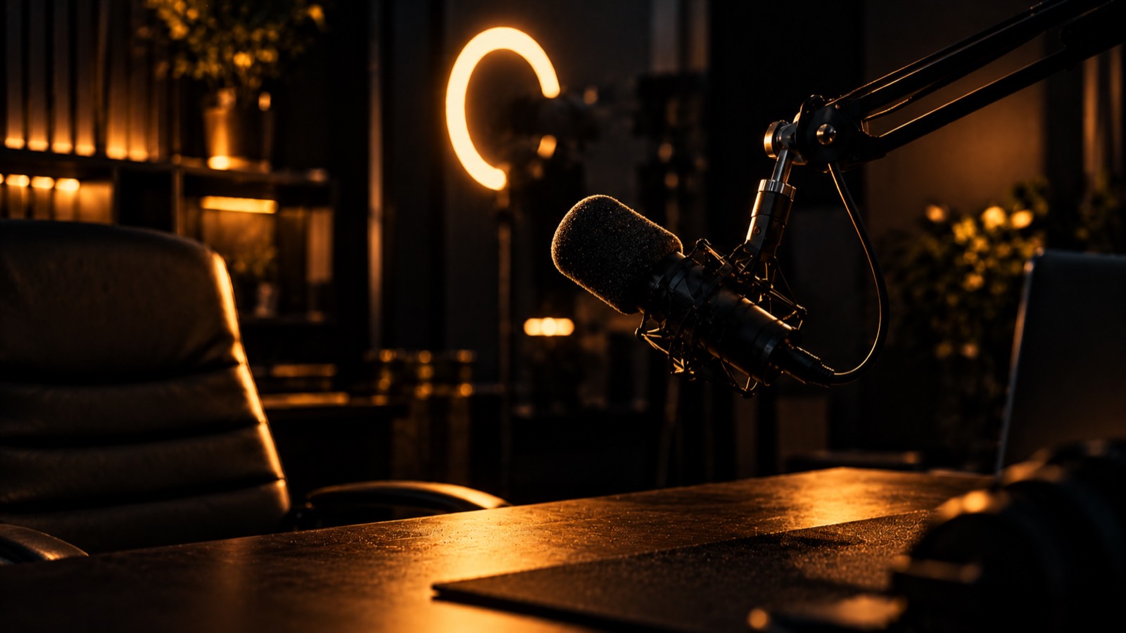 Un micro de studio dans une pièce sombre