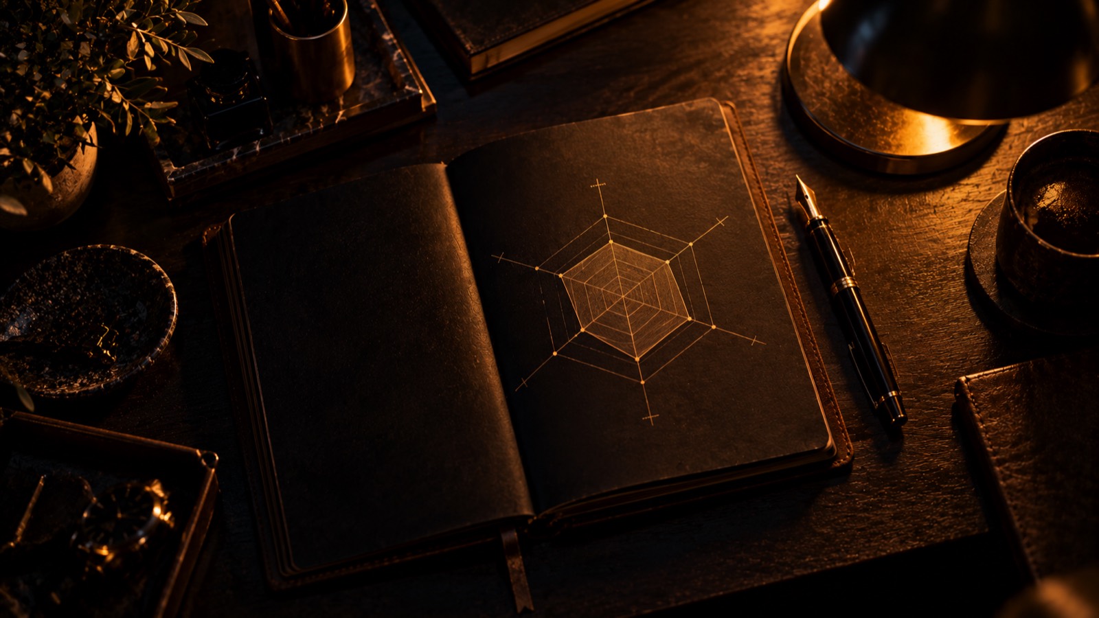 Un carnet ouvert sous une lampe chaude